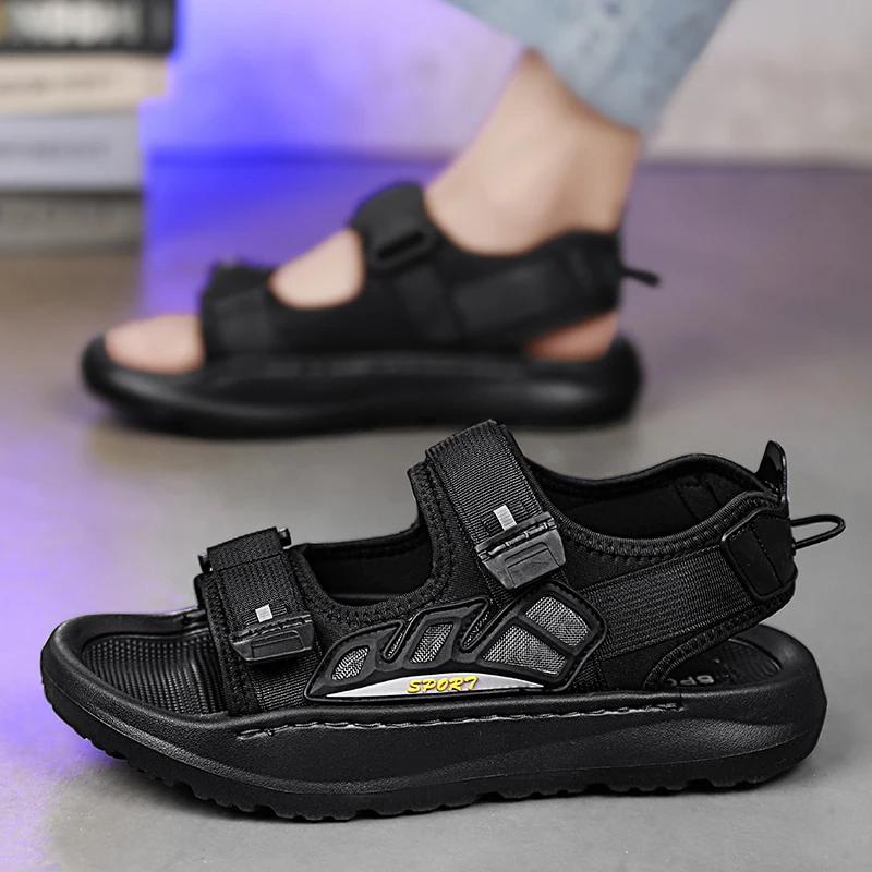 Sandali da Spiaggia da Esterno da Uomo alla Moda con Suola Morbida Sandali Estivi di Alta Qualità Scarpe da Spiaggia Maschili a Doppio Uso Sandali Beige Antiscivolo a Punta Aperta