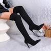 Fashion Women's Slim Heel Boots Winter New Mesh Cloth Breathable Over The Knee Anti-slip Wear-resistant Elastic Boots