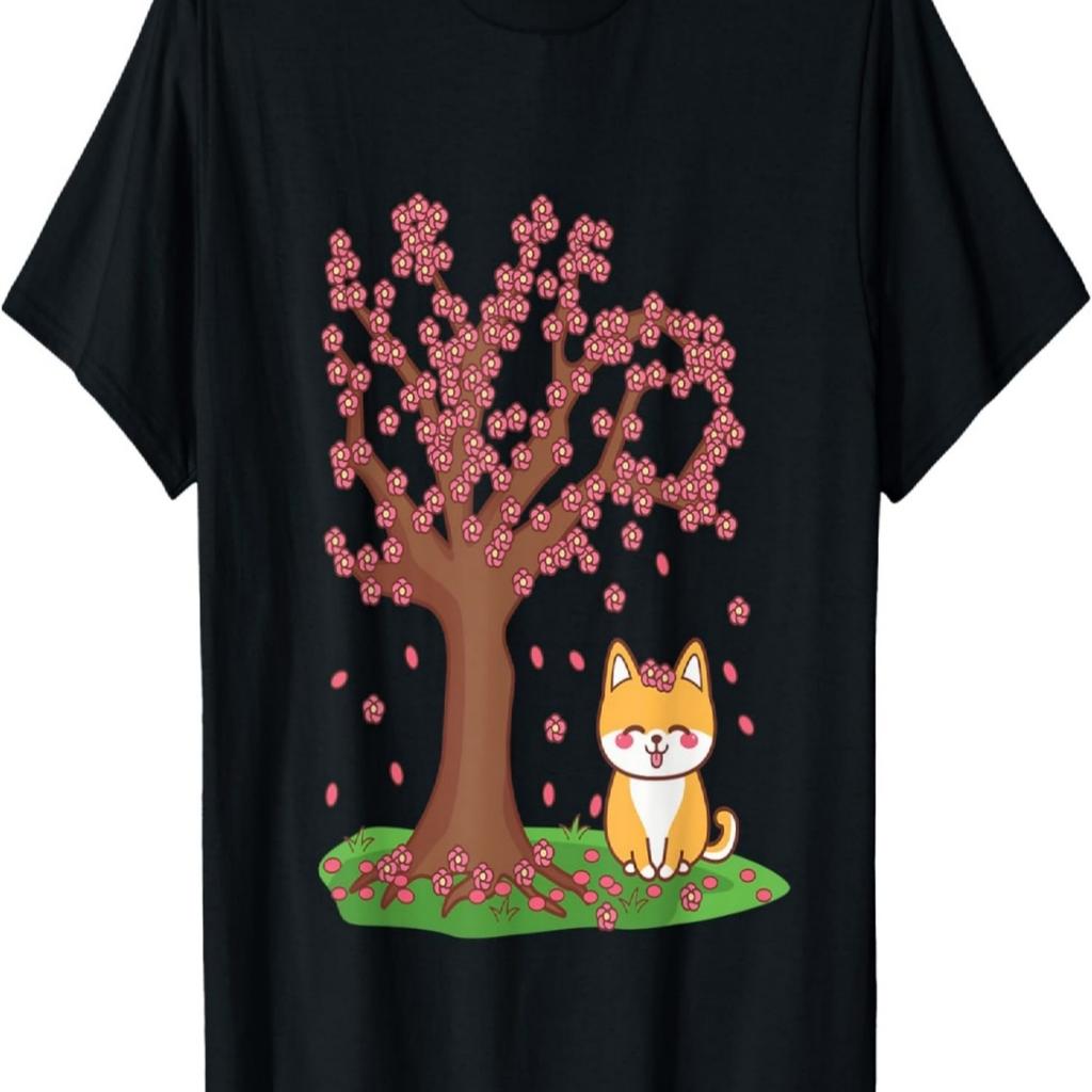 Kawaii Shiba Inu Dog Cherry Blossom Tree Sakura T-Shirt