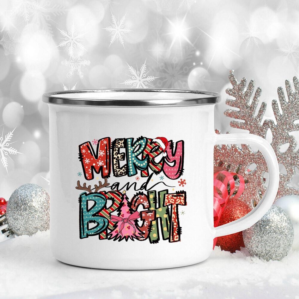 Merry Christmas Enamel Cup Hot Cocoa Juice Mugs Christmas Party Drink Tea Wine Beer Cups Xmas Holiday Gift