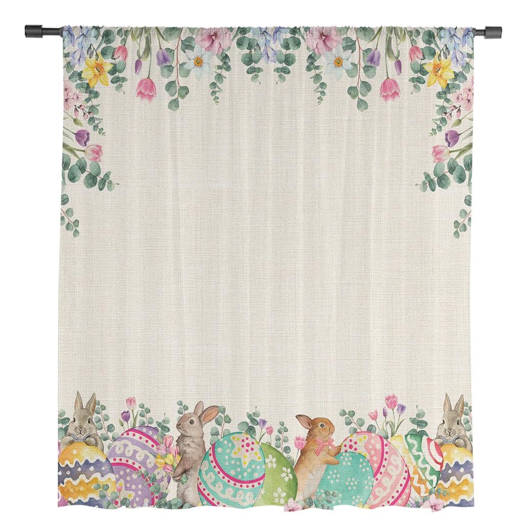 Wielkanocne jaja króliczka wiosenne kwiaty tiulowe zasłony do salonu sypialnia przezroczysta zasłona typu woal okno Home Decor zasłony