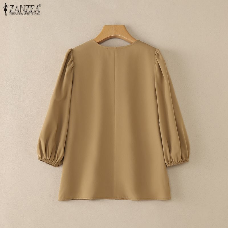 ZANZEA Women Casual V-Neck 3/4 Sleeve Loose Blouse