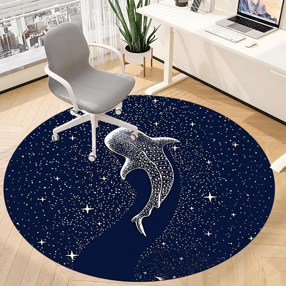 1pc Whale Shark, Starry Night Office Round Area Rug, Under Office Chairs Bedroom Living Room Home Decor, Room Deco
