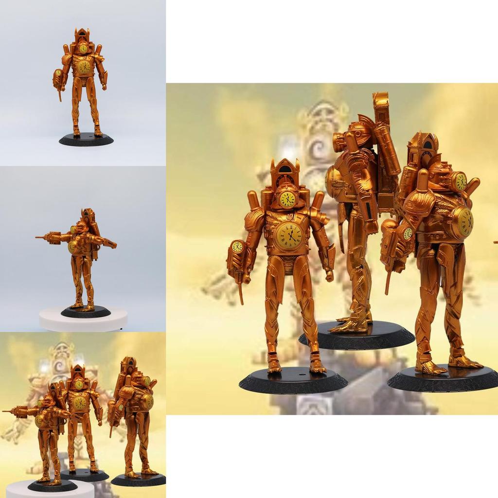 Gold Clock Man Action Figure Hand-made Joint Movable Transforming Clock Man King Toy Decor 17cm Pvc