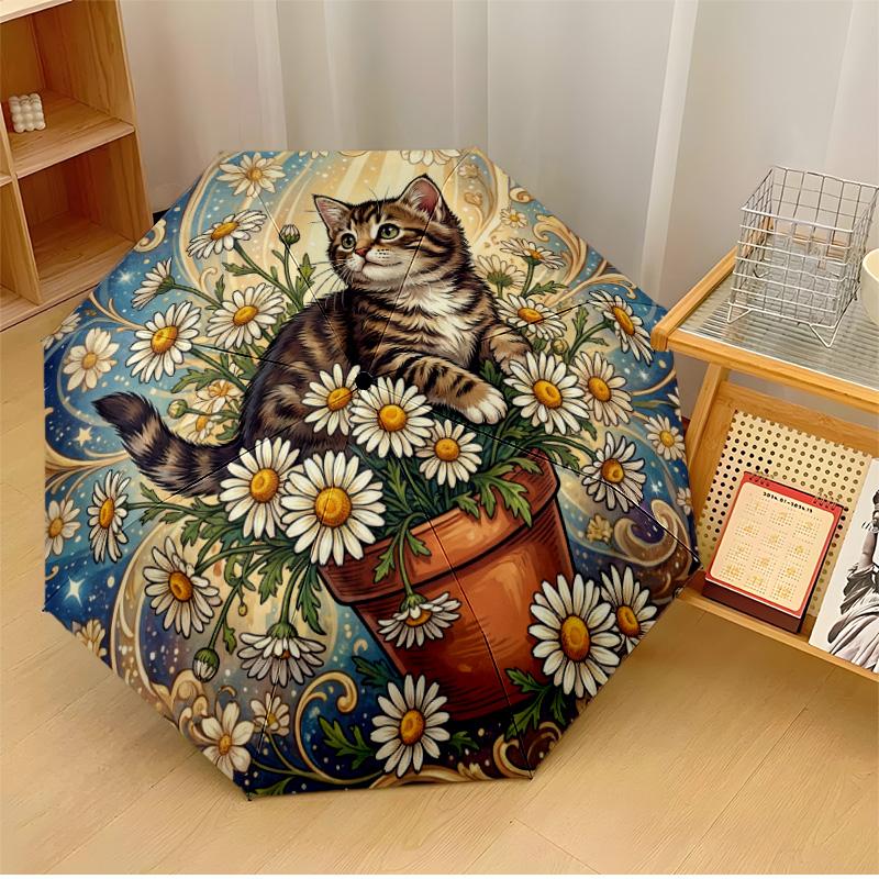 

Kitten Tiger Mirror Printed umbrella windproof folding umbrella portable sun and rain umbrella suitable for gifting