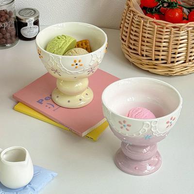 Niedlicher handbemalter Blumentorte Eisbecher Joghurt Schüssel für geschabtes Eis Eisdessert Kelch Fruchtpuddingbecher