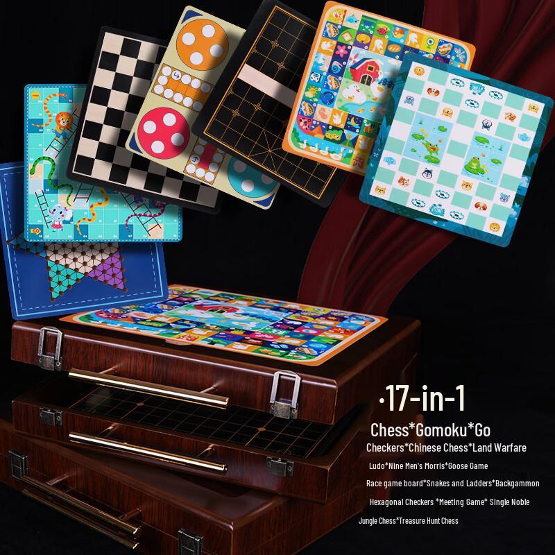 

17-in-1 Portable Wooden Board Games Set