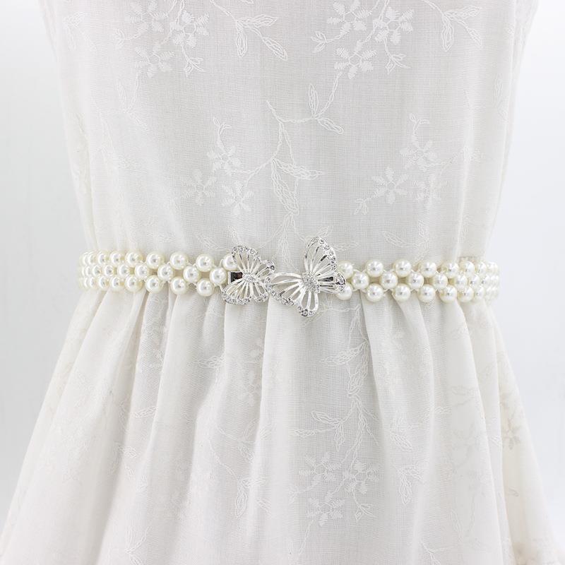 Korean Version of Women's Rhinestone Pearl Waist Chain Fashion Dress Decorative Elastic Waist Belt Women's Sweet Flower Elastic Waist Seal