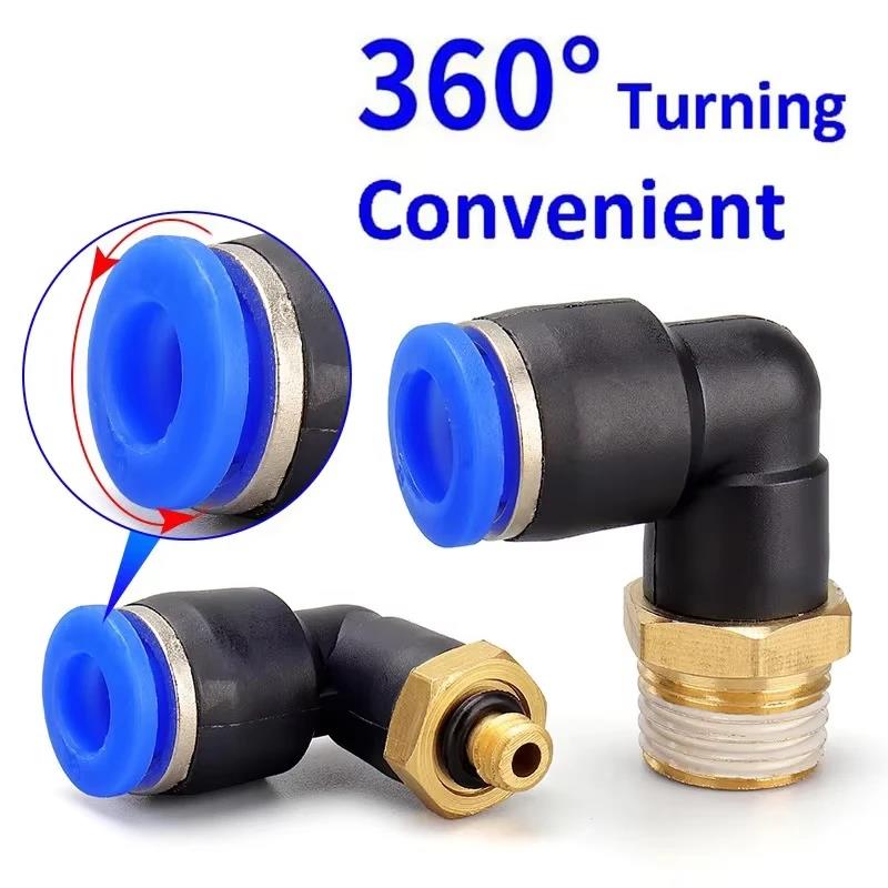 20/50/100PCS Pneumatic Air Connector PL 4mm 6 8 10 12mm Thread 1/8 1/4" 3/8" 1/2" Trachea Elbow Air Fittings Hose Quick Conector Fuel System