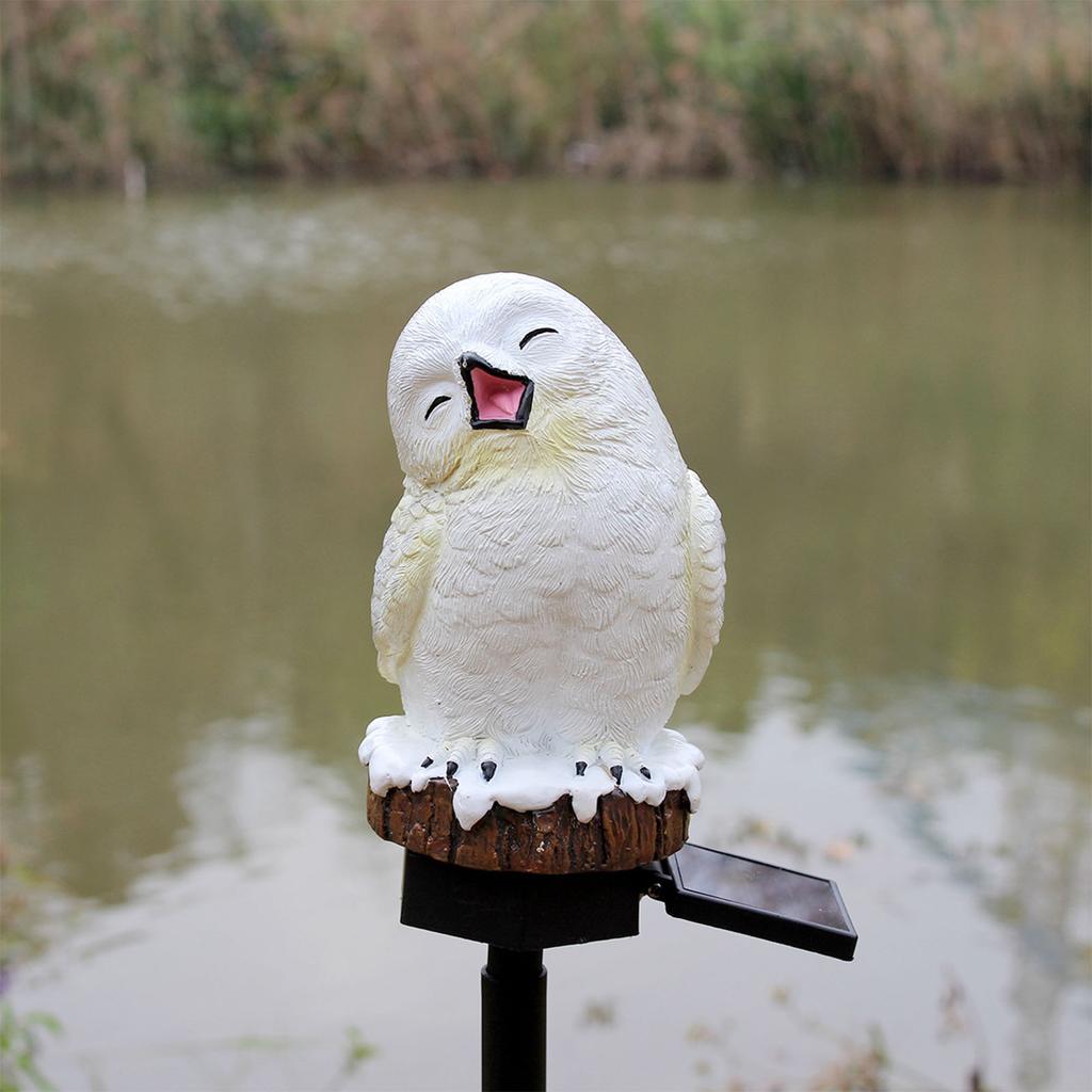 Snowy Owl Stake Lamp Solar Resin Waterproof Decorative LED Lawn Light for Outdoor Garden Patio