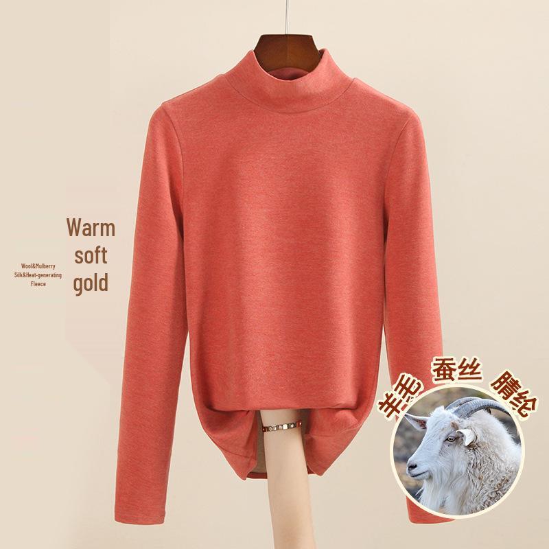 Women's Mulberry Silk Wool Fleece-Lined Warm Base Layer, Mid-High Neck, Autumn/Winter 2025 Collection