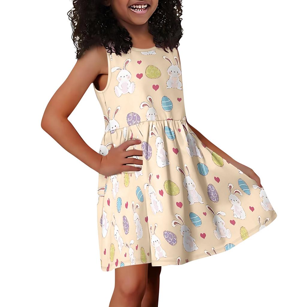 Children's Fashionable Comfortable Sleeveless Easter Print Casual Dress