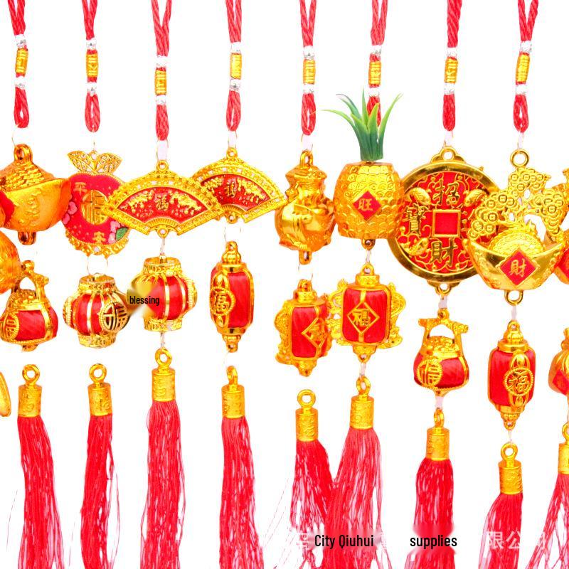 Lucky Gold Ingot Bonsai Pussy Willow Pendant - New Year Decoration