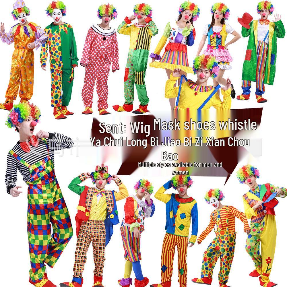 Halloween Clown Costume Set for Adults: Circus Outfit with Wig and Mask