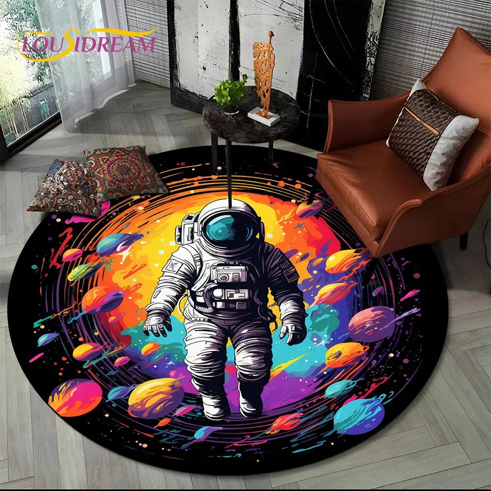 Astronaut Vesmír Kosmonaut 3D Vesmír Kreslený Kulatý Oblastní Koberec Kobereček pro Obývací Pokoj Ložnici Dětský Dekor, Podložka pro Domácí Zvířata Protiskluzová