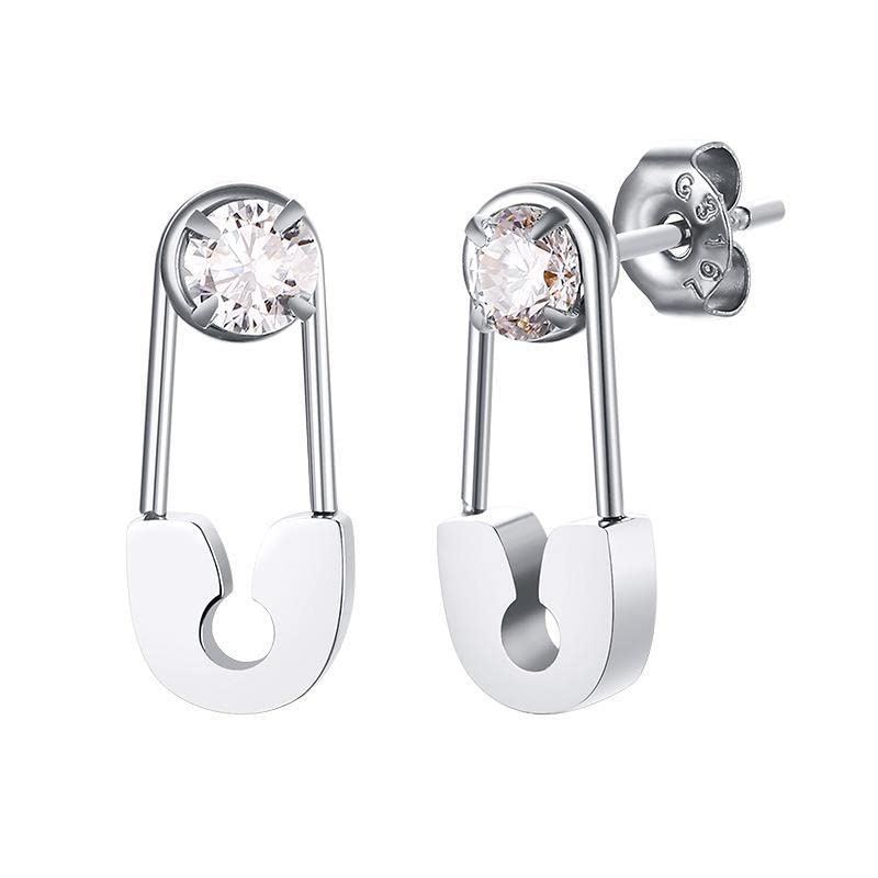 

AREUM Earrings Small CZ Diamond TXT Yeonjun Worn Motif Safety Pin Small 2 Pieces for Both Ears Elegant Korean Accessories