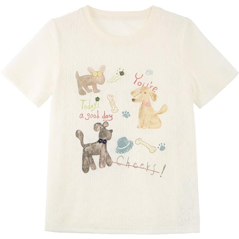 Betu Women s Lace Round Neck Print Short Sleeve T-Shirt L