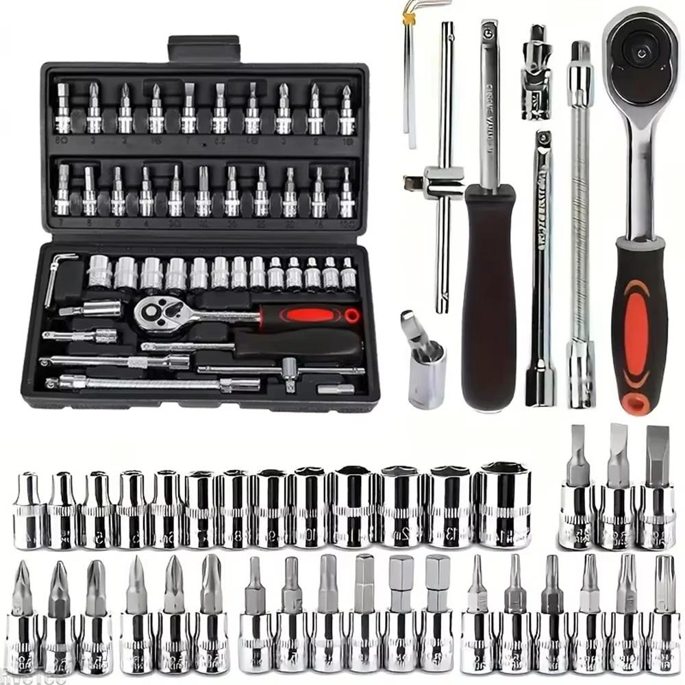 Portable 16PCS Metric Socket Ratchet Spanner 1/1‑Inch Drive Kit for Car Mechanical Repair Practical Tool Part