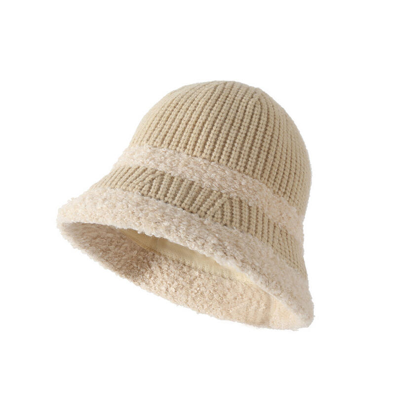 Two-line women s bucket hat with poggle knit winter beanie BUCKET32_Beige
