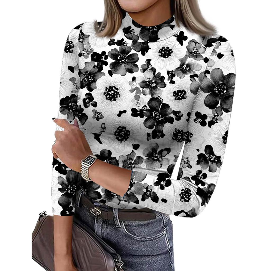 Damen Slim Bottom T-Shirt Mode Lässig Farbverlauf Druck Rundhals Pullover 3/4 Ärmel Top