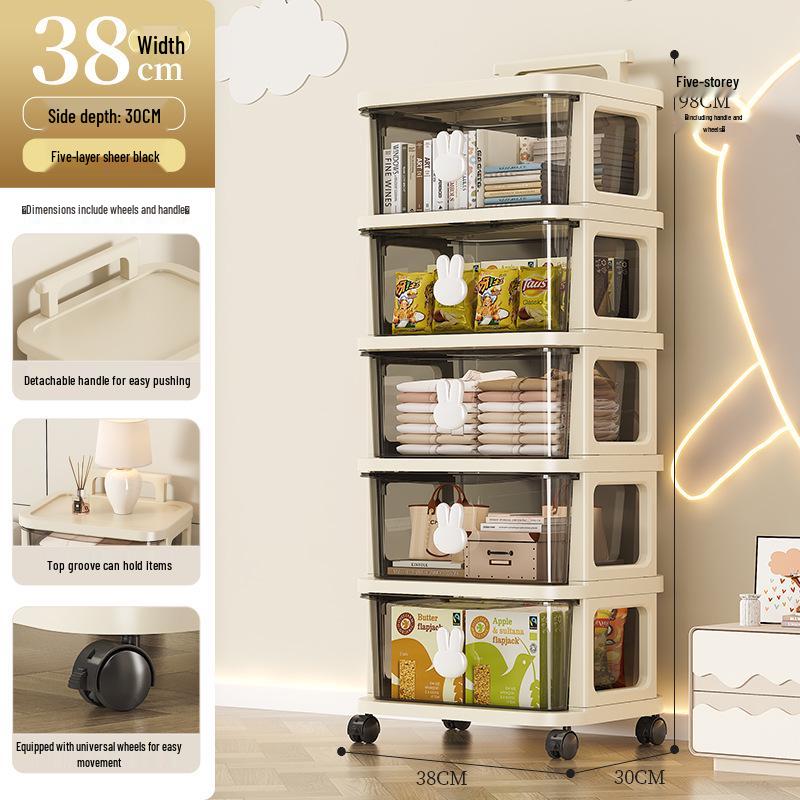 Kaninchen-Trolley: Mehrschichtiger Wagen mit Rädern und Schublade für Kinderbücher und Aufbewahrung