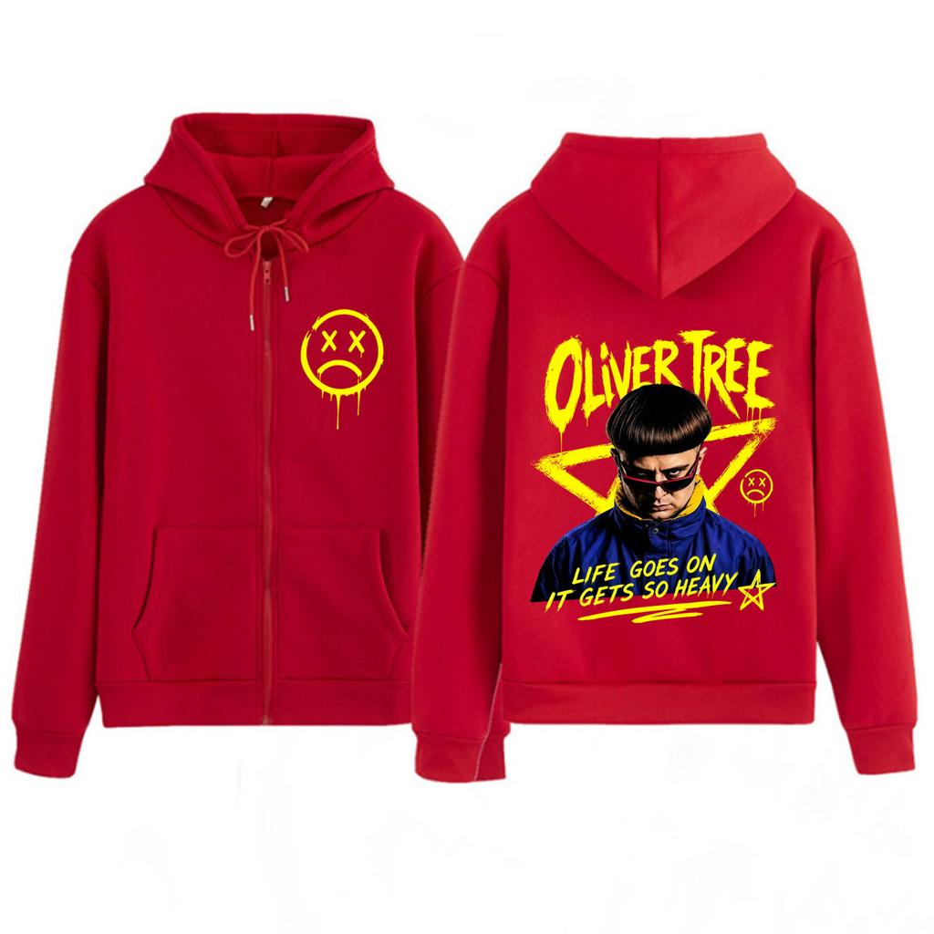 Oliver Tree Life Goes on Album Print Zipper Hoodie Men Women Hip-Hop Sweatshirt Long Sleeves Casual Oversized Zip Up Jacket