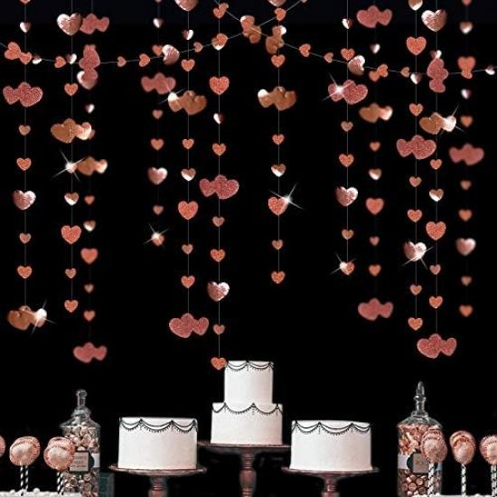 52Ft Valentines Day Party Decorations Red Heart Garland Metallic Glitter Hanging Heart Streamer Banner for Anniversary Mother's Day Engagement