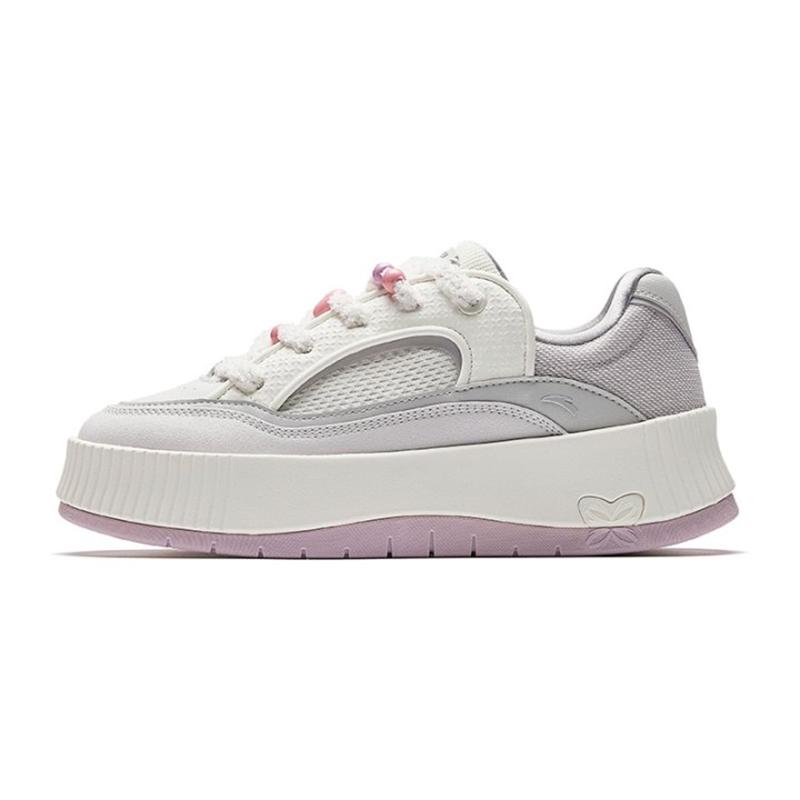 Anta Mousse Thick Sole Versatile Wear Resistant Breathable Low Top Skate Shoes Women Sneaker White Pink 122548035-1