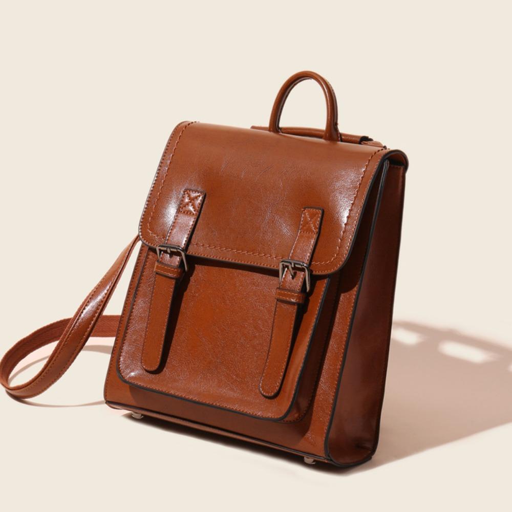 Versatile Leather Women's Bag Oil Wax Cowhide Women's Backpack Backpack