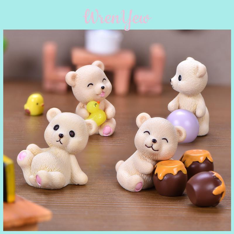 Charming Resin Bear Figurine Playing With Snowball Perfect Garden Decor