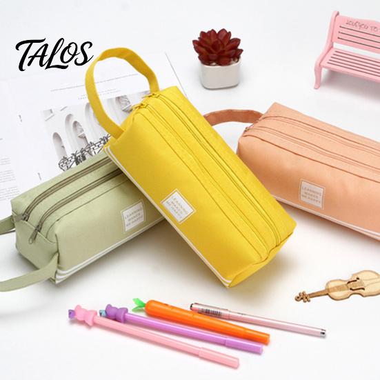 Double Partition Pencil Case Oxford with Handle, Layer Pen Pouch, Large Student Stationery Storage Bag Capacity for Students And Commuters Organizer