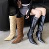 2025 Autumn and Winter New Woven Pointed Thin Heel High Tube But Knee Boots Fashion High Heel Short Boots Women