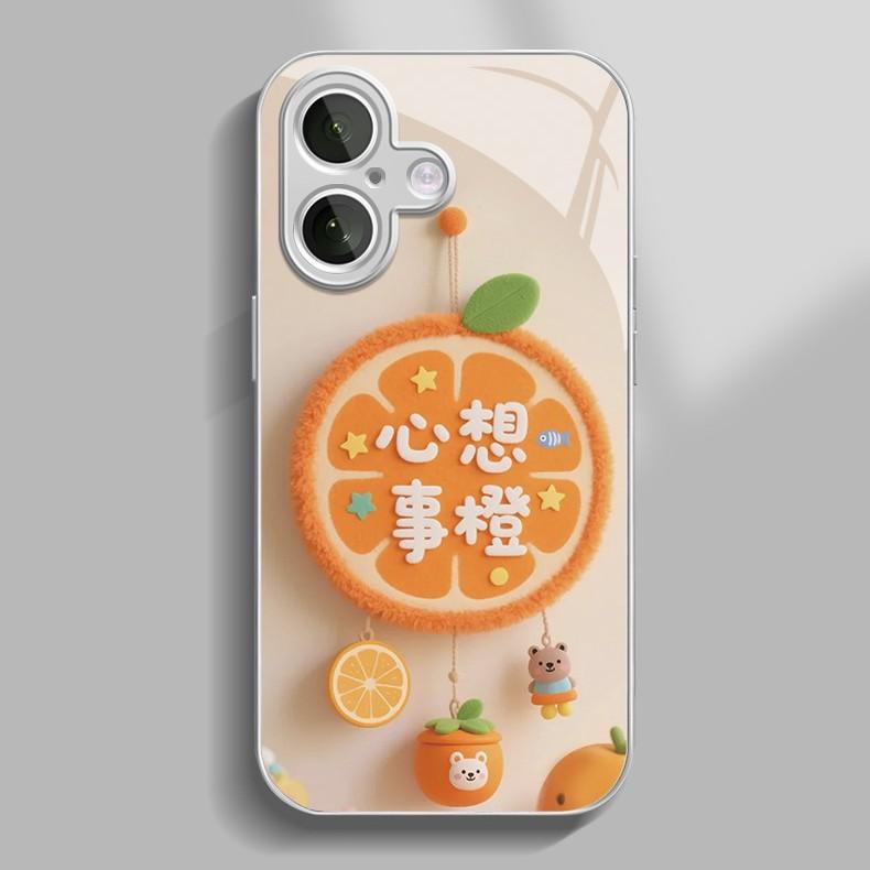 Xinxiangshi Orange for Apple 16promax Mobile Phone Case for IPhone15/14 New Cartoon 13 Glass Case
