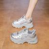 White Dew's same platform dad shoes for women's 2025 new mesh breathable silver 7cm height-increasing casual sports shoes