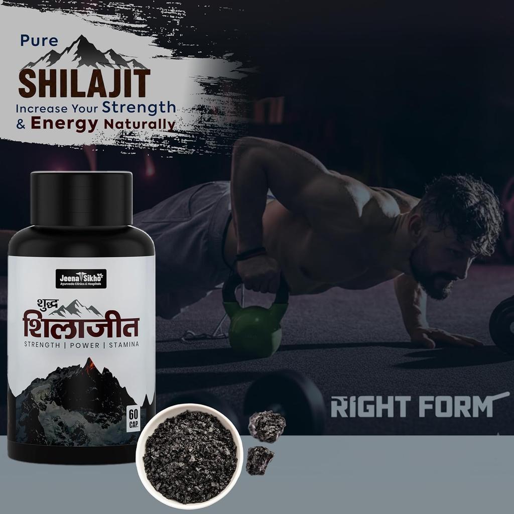 Jeena Sikho Shuddh Shilajit Capsules 500 Mg Fulvic Acid Formula For Energy Strength Stamina 60 Count Daily Use