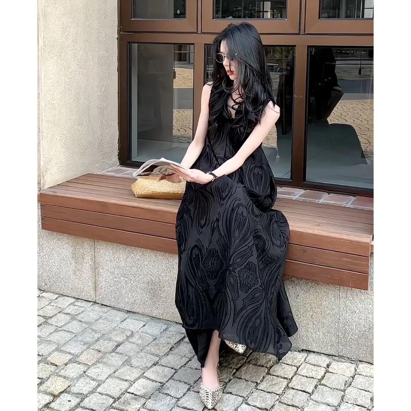 

Womens Abstract Jacquard Sleeveless Maxi Dress S чёрный