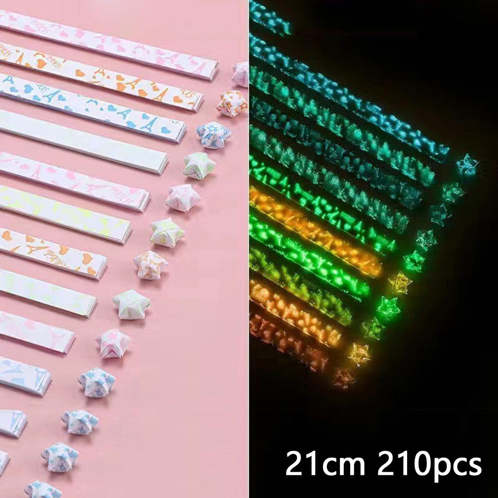 210 Stück leuchtende Origami-Sterne, Papierstreifen, 10 Farben, Faltpapier, bunt, Glücksstern, Origami, DIY-Handkunst, lässt nachts leuchten