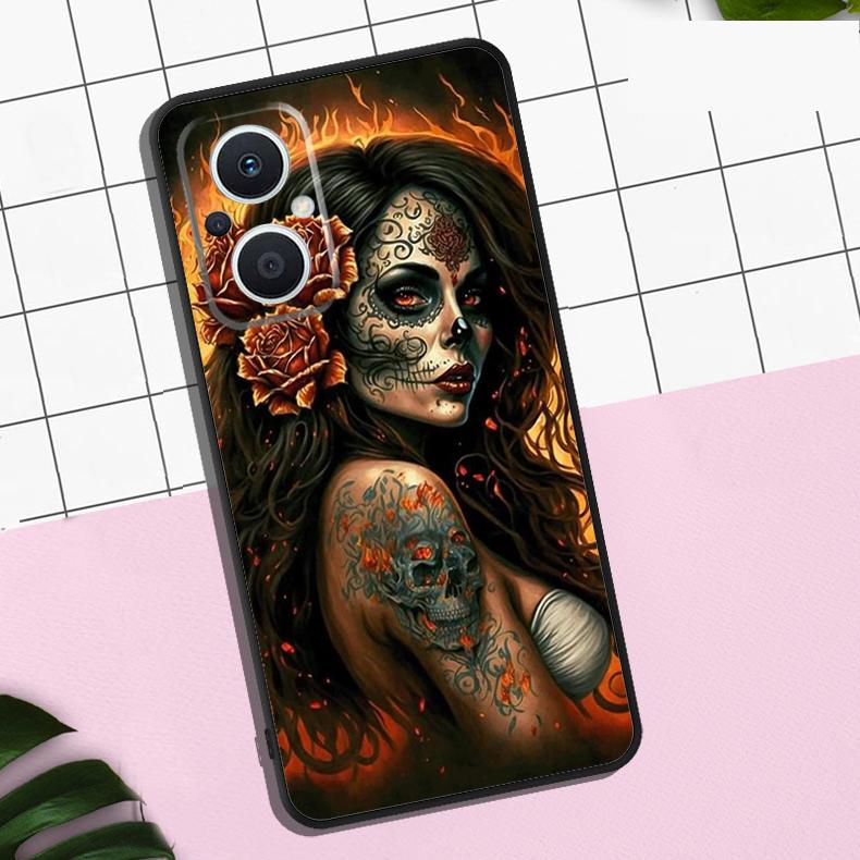 Mexican Skull Girl Tattooed Art Case For OPPO Reno 13 12 11 F 8T 7 8 10 Pro OPPO Find X8 Pro X6 Pro X3 X5 Lite Cover Coque