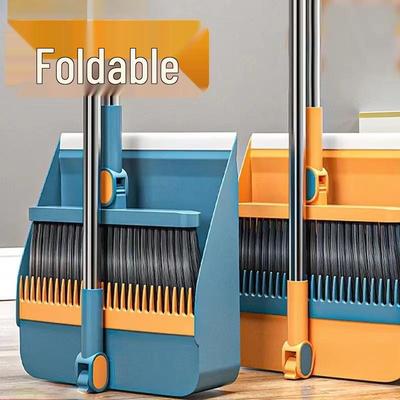 Extra Large Folding Broom & Dustpan Set with Rotating Soft Bristles for Efficient Sweeping
