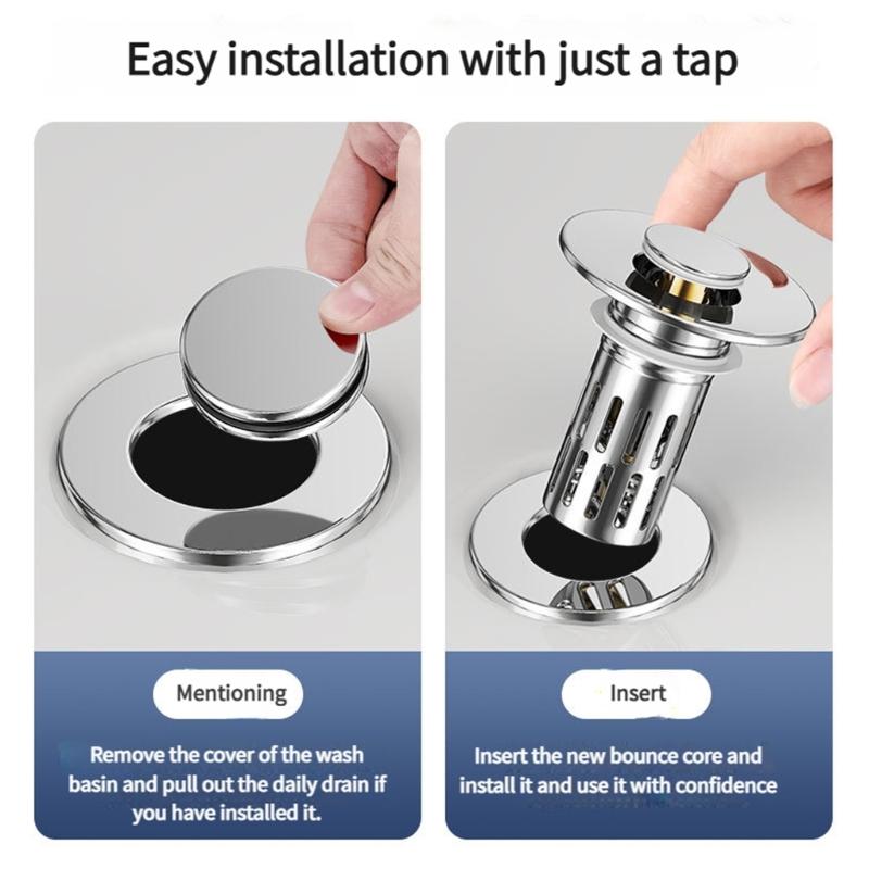 Sink Drain Strainer Basket Coppers Drain Plug Push Type Bounce Cores Drain Filter AntiClogging Sink Stoppers Enduring