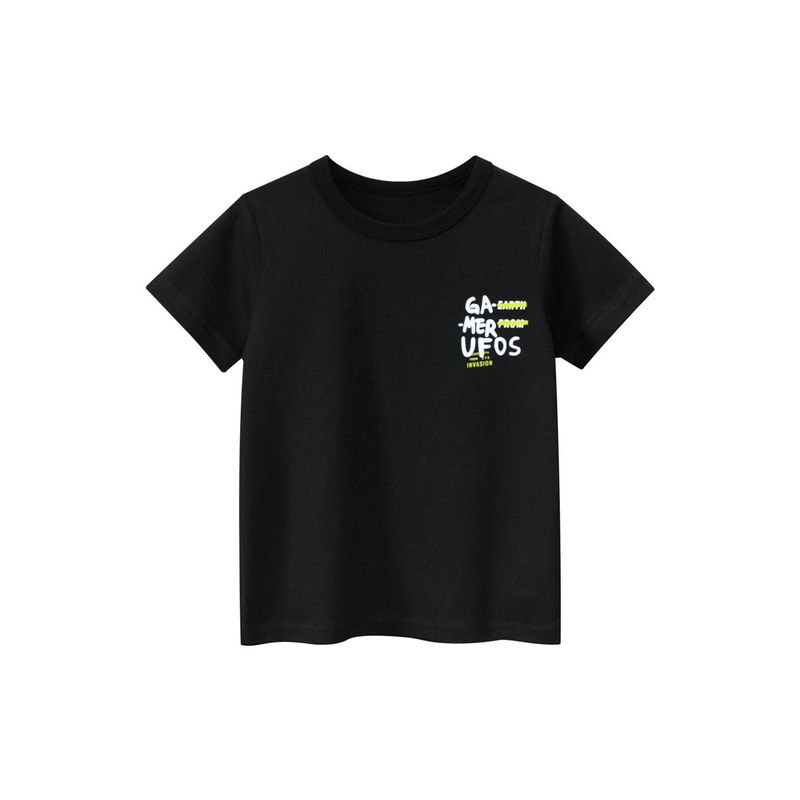 27kids Children s Clothing Children s round Neck Half Sleeve Tops Children s Short Sleeve T-shirt Summer Baby Boys  Spaceship Pure Cotton Clothes 9602 Black 130