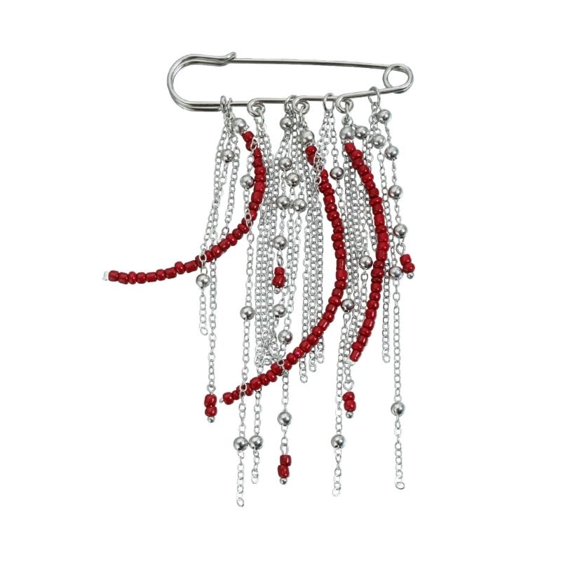 

Artistic Red Bead Chains Fringe Brooch Pin for Apparel Purses Caps Enhancing Charm Stylish Lapel Accessories 1