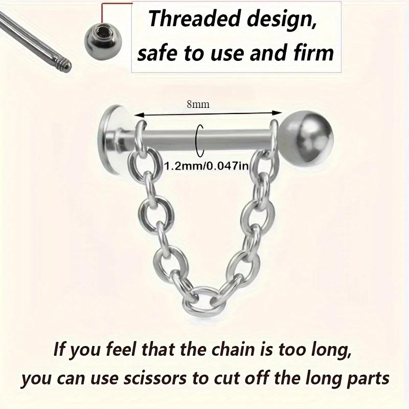 5pc Surgical Steel Chain Ball Lip Ring Set Nose Ring Cartilage Earrings Tongue Bar Lot Eyebrow Labret Body Piercing Set Jewelry