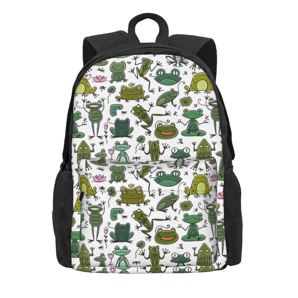Süßer Frosch-Print Rucksack Bunte Tier Wanderrucksäcke Mädchen Design Print High School Taschen Ästhetischer Rucksack