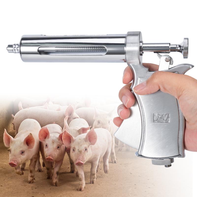 50ML Tiere Einstellbare Spritzenpistole Mit 10 Stück Nadeln Automatische Kontinuierliche Edelstahl-Impf Spritze für Rind Schwein Schaf