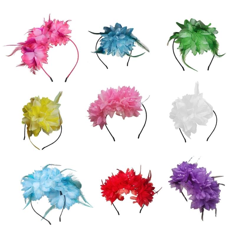 Fabric Flower Headband Feather Flower Hairband Women Evening Party Headpieces