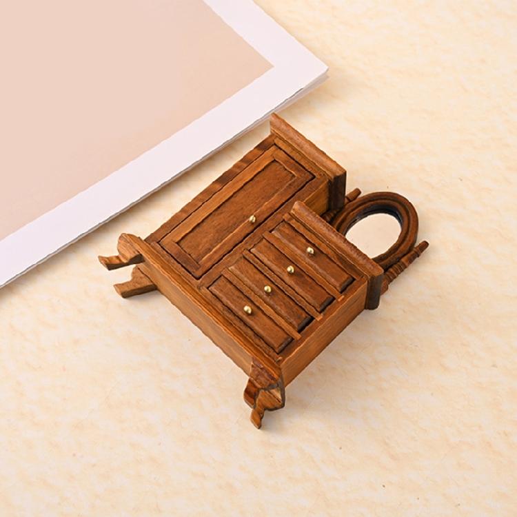 Dollhouses Furniture 1/16 Wood Dressing Table with Working Drawers and Cabinet for Craft Model Project Scene Decoration