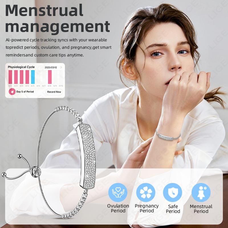 Fashion Diamond Ladies Smart Bracelet 5ATM Fitness Heart Rate Stress HRV Health Monitor Step Counting Smartwatch Women Band