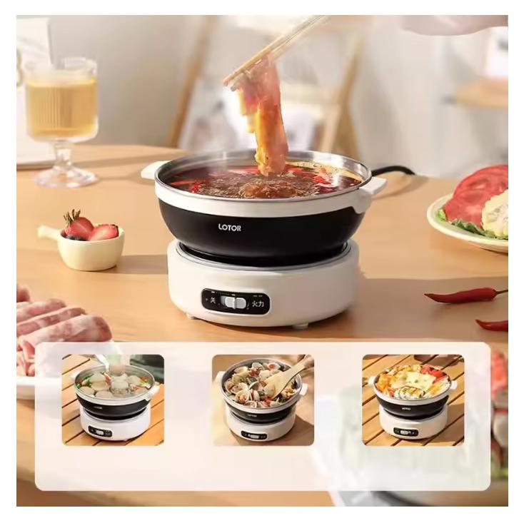 1.2L Electric Folded Cooking Pot Portable Multi-cooker Stainless Steel Portable-Split 500W Multifunctional Rice Heater with Bowl