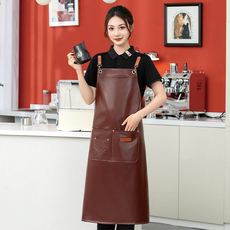 Extended PU Leather Waterproof Oil-Proof Apron for Kitchen & Catering with Custom Logo